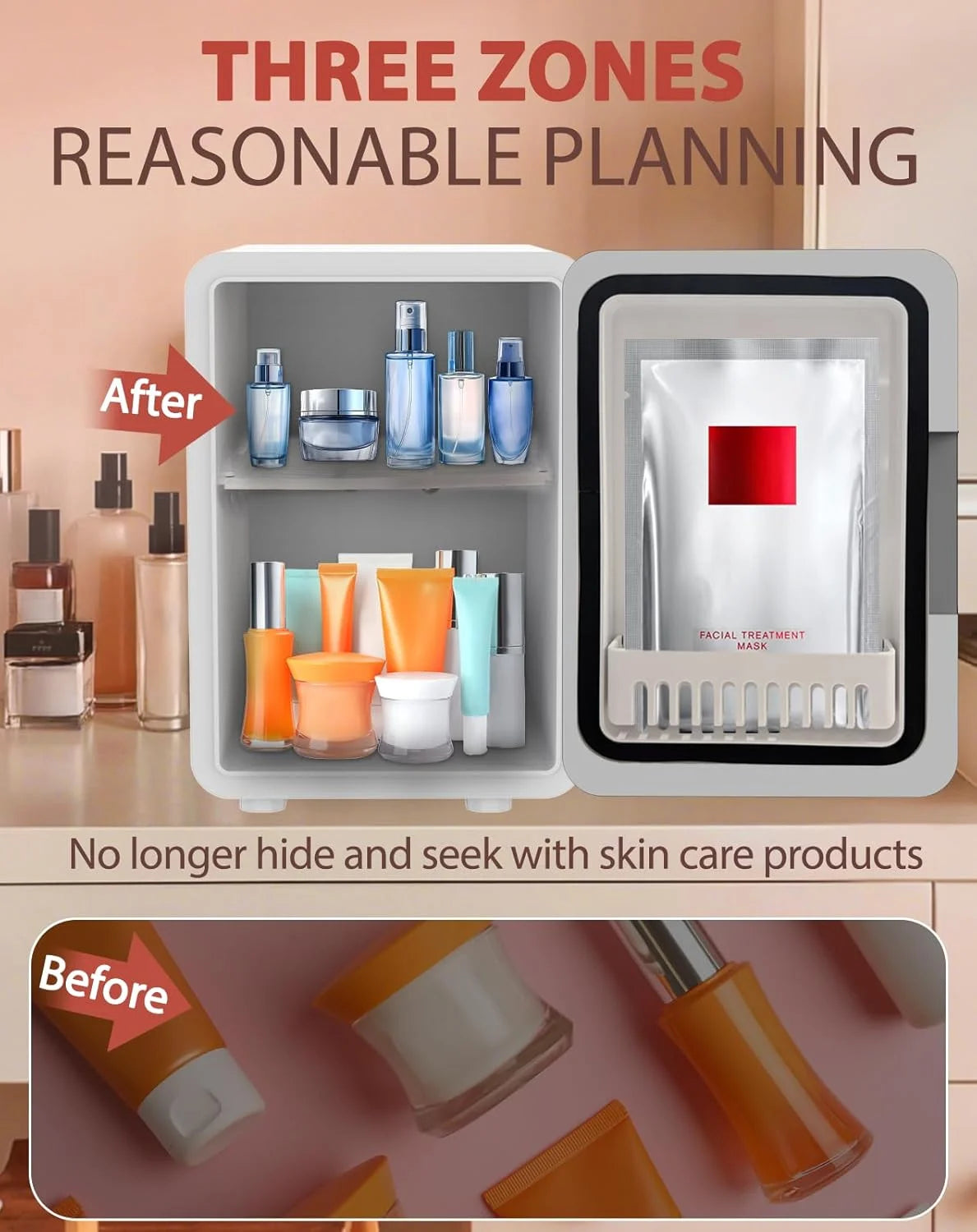 4L Skincare Fridge with Dimmable LED Mirror | Portable Cooler & Warmer for Cosmetics, Skincare, Bedroom & Office