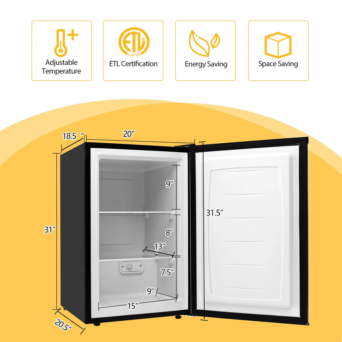 STAKOL 3 cu.ft. Compact Upright Freezer w/Single Stainless Steel Door Removable Shelves