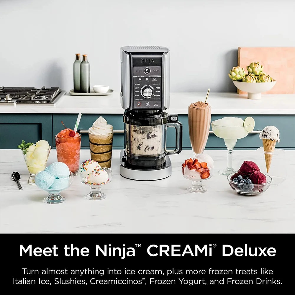 Restored Ninja NC501 CREAMi Deluxe 11-in-1 XL Ice Cream Maker Silver Bundle with 2 YR CPS Enhanced Protection Pack (Refurbished)