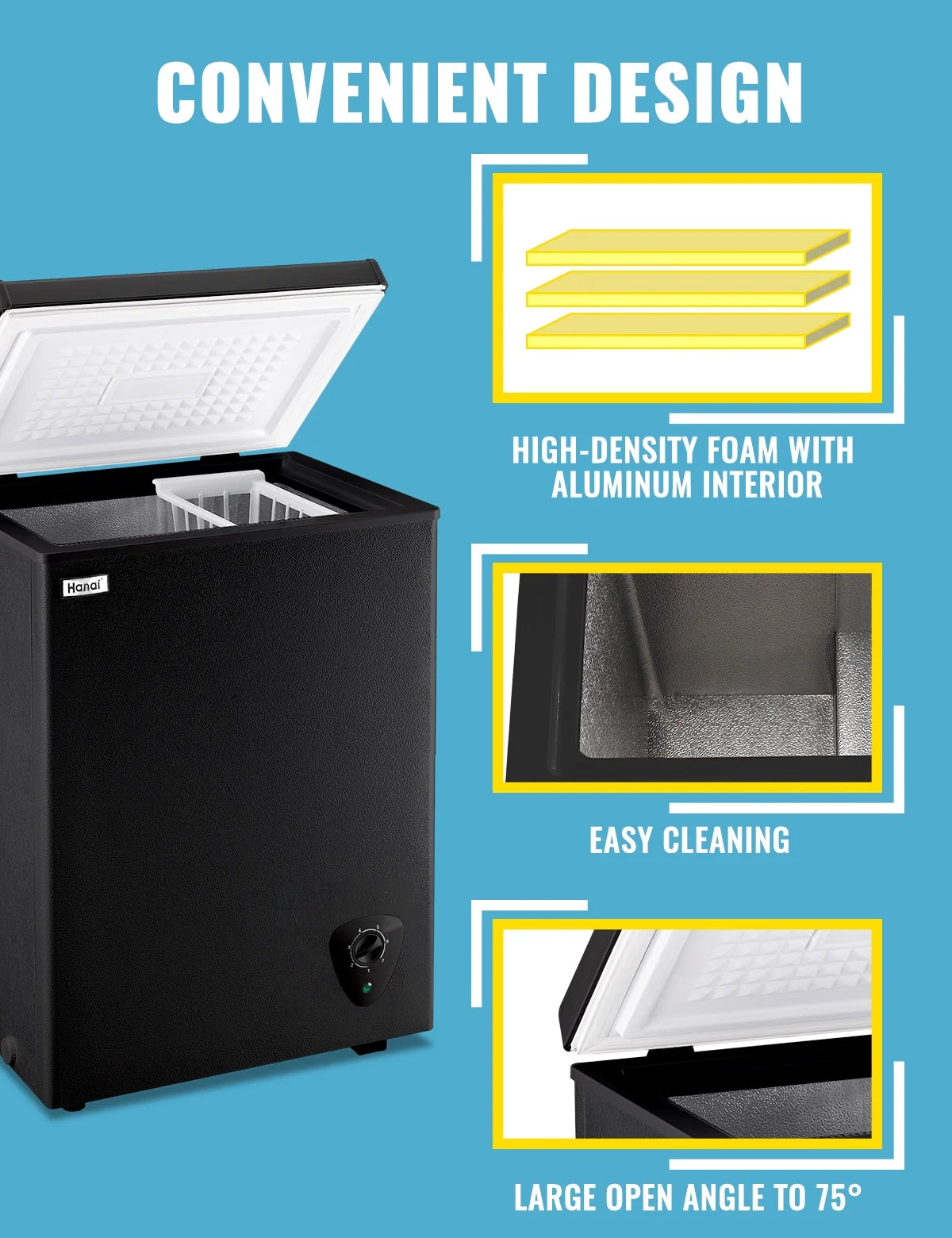 WANAI 3.5 Cu.ft Chest Freezer Small Deep Freeze with 7 Gears Temp Control Office Dorm Kitchen White