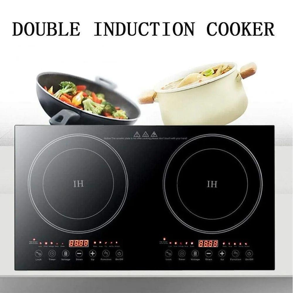 DERCLIVE Electric Ceramic Stove Induction Cooktop, Electric Stove 2 Burner Electric Burner Countertop Infrared Induction Cooker Home Cooktop Cooking Furnace,2200W 2200W