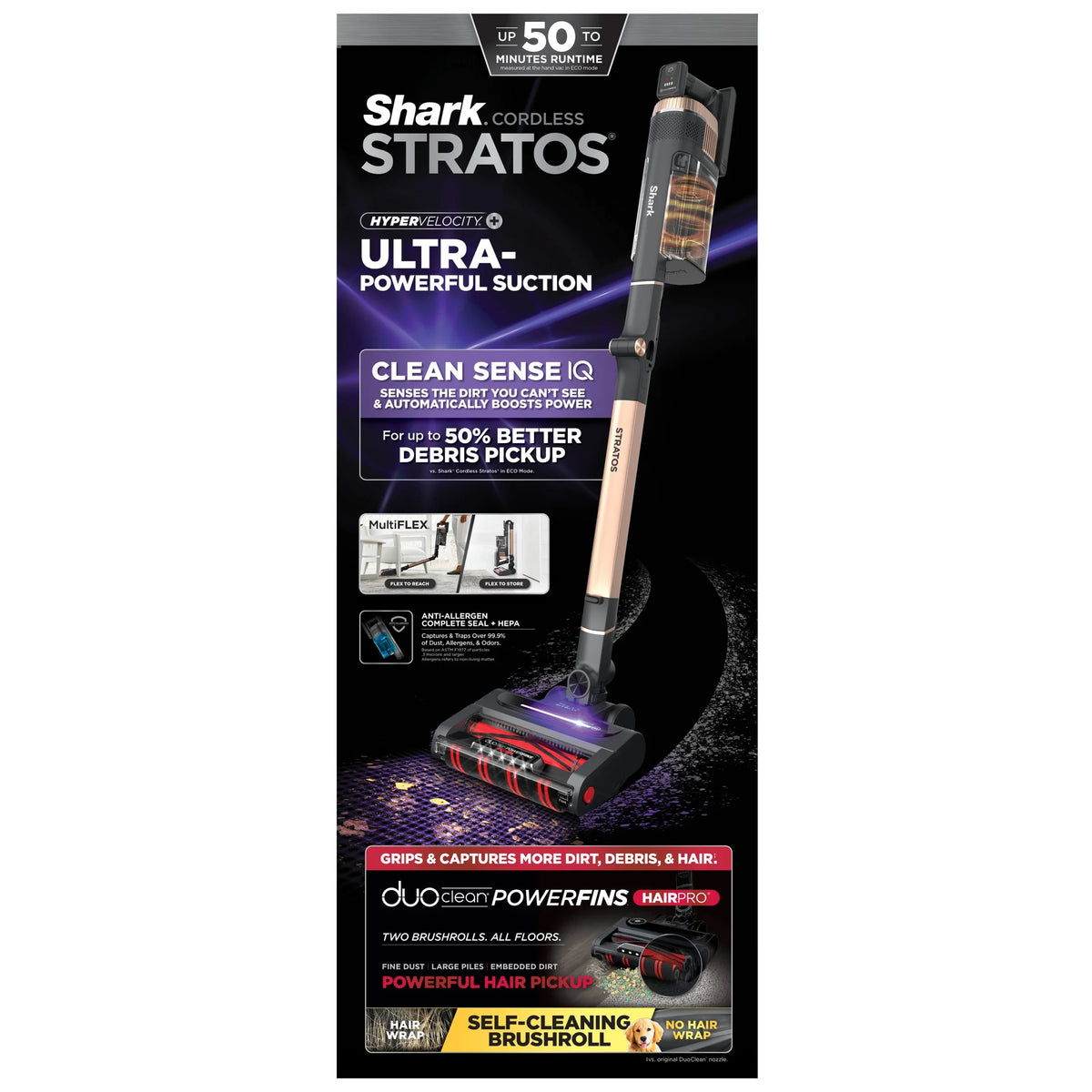 Shark Stratos Cordless Stick Vacuum Cleaner with Clean Sense IQ & DuoClean PowerFins HairPro MultiFLEX, IZ840H