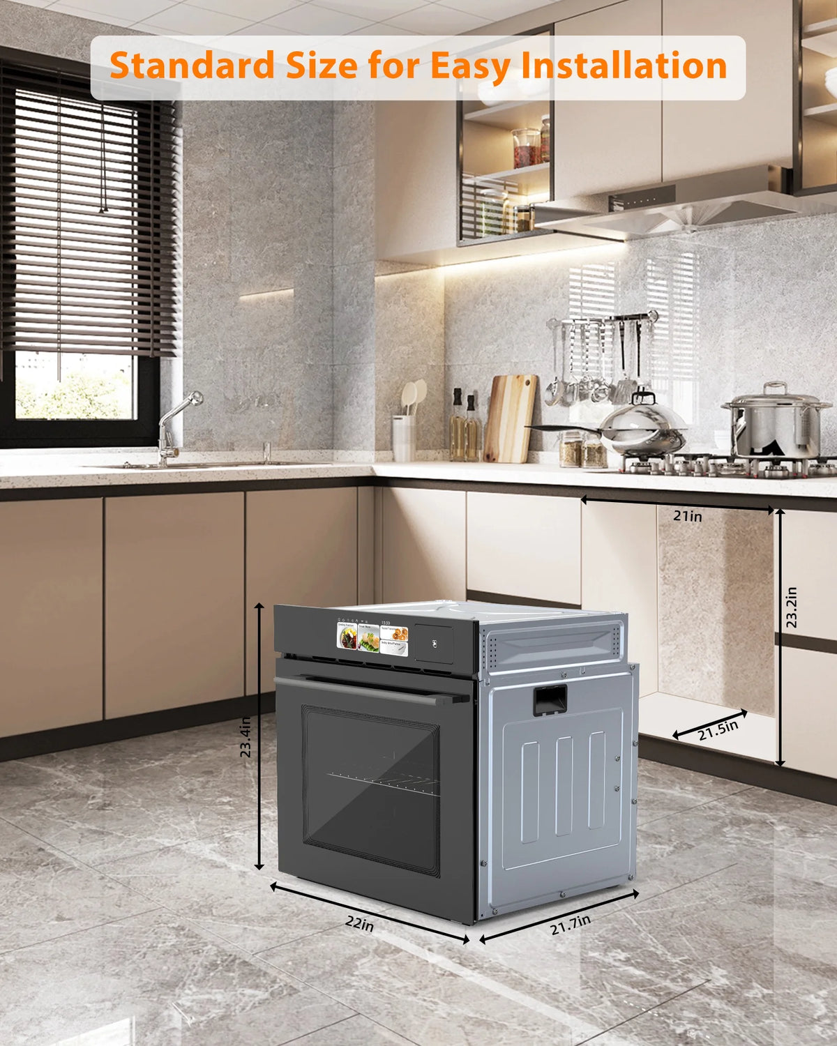 24" Electric Ovens Single Wall Oven,2.5Cu.ft Convection Built-in Oven,with 8 Cooking Mode, 3000W, 240V, Stainless Steel, Colorful Touch Screen, Transparent Window, Black