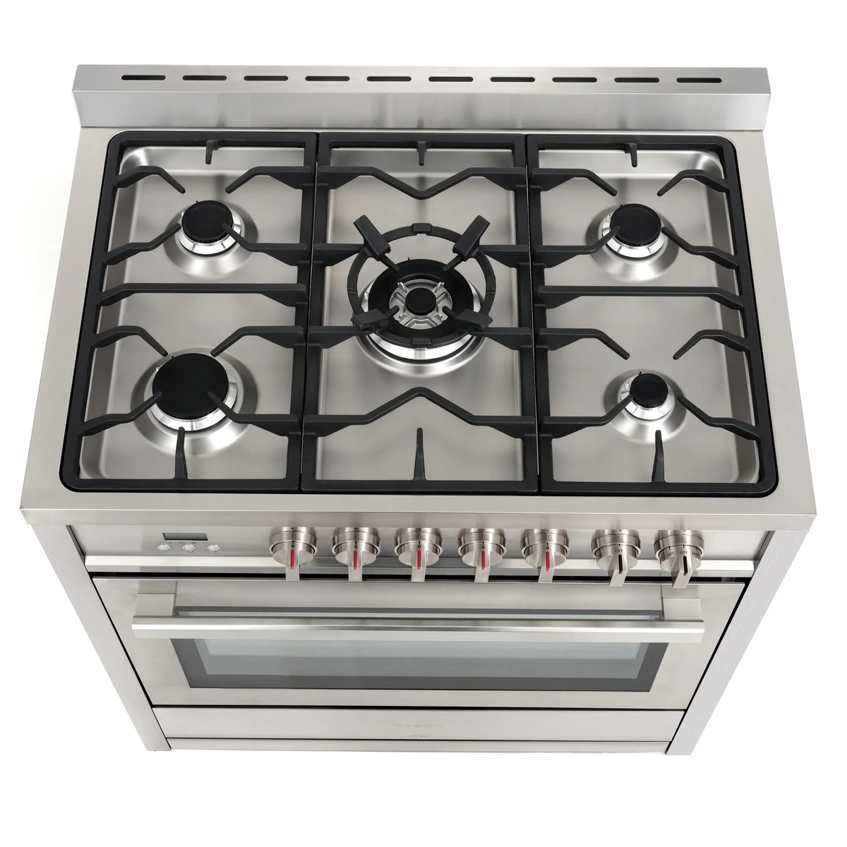 Cosmo 4 Piece Kitchen Appliance Packages with 36" Freestanding 220/240V Dual Fuel Range 36" Island Range Hood 24" Built-in Integrated Dishwasher & French Door Refrigerator Kitchen Appliance Bundles