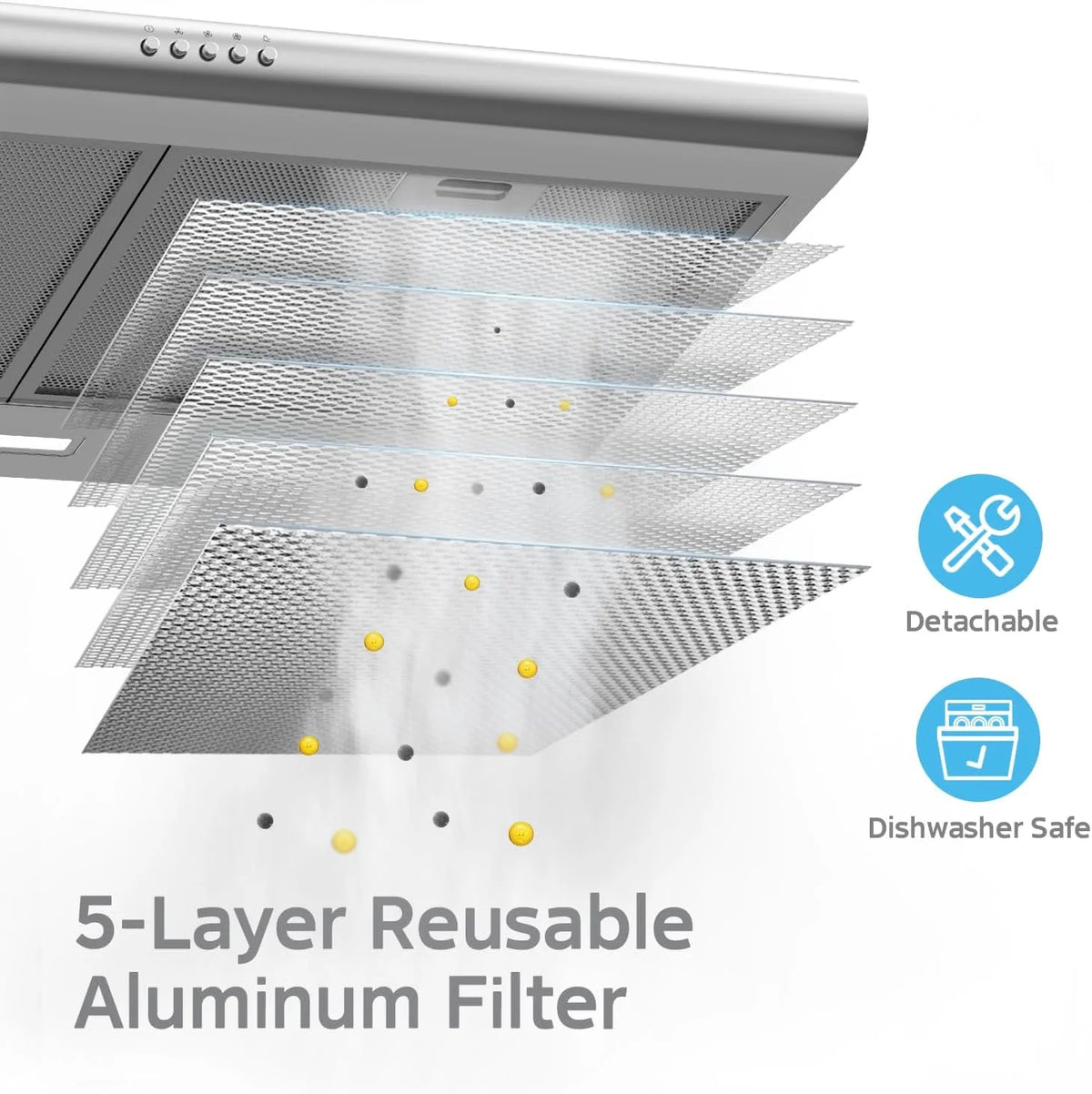 Midea 30 inch Under Cabinet Ducted/Ductless Convertible Range Hood, Stainless Steel, MVU30W6AST