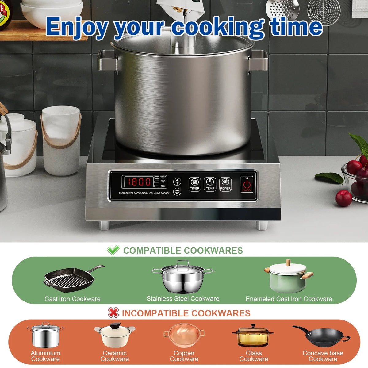 Chushifu Induction Cooktop 1800W 85V~120V Commercial Grade Hot Plate Electric Stove Countertop Burners for Cooking Professional Heater 18-hours Timer