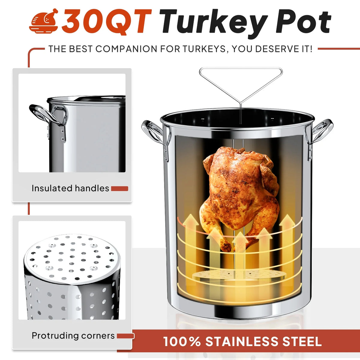 30QT Stainless Steel Turkey Fryer Kit, Stainless Steel Stand with 55,000BTU Propane Burner Stove, Waterproof Cover & Skimmer, Turkey Deep Fryer Pot, Outdoor Fish Fryer, Crawfish Boiler