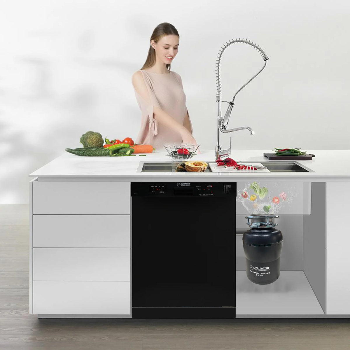 Equator 24 in Dishwasher 14 place + 3/4 HP Garbage Disposer 51dB 110V E-Star ADA