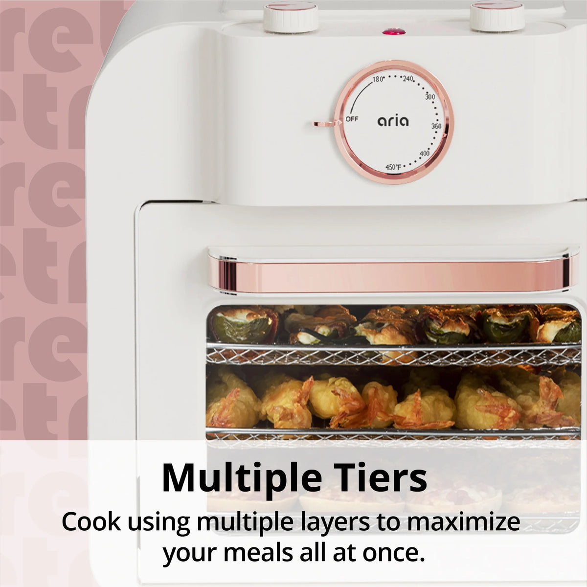 Aria 16QT Retro Compact Multifunctional Air Fryer Toaster Oven with Accessories - Pearl