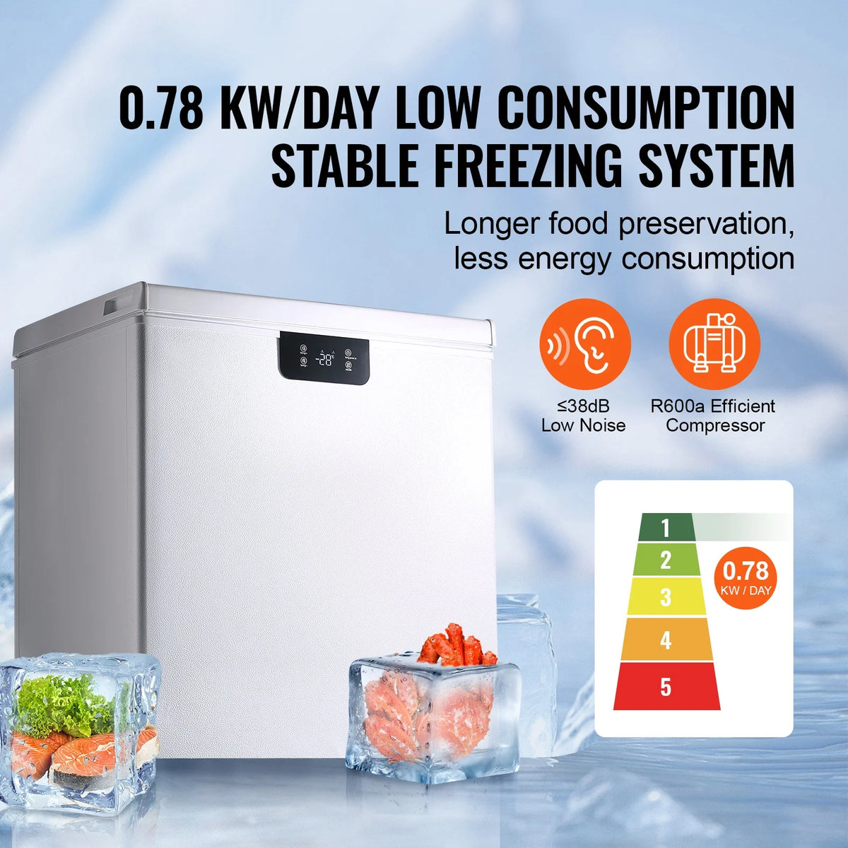 KFFKFF 3.88 Cu.ft / 110L Small Top-Open Chest Freezer with Adjustable ?Temperature Control 2 Removable Storage Baskets, Freestanding