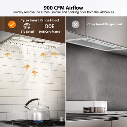 30 inch Built-in/Insert Range Hood, 900 CFM Ducted/Ductless Insert Range Hood with Charcoal Filter