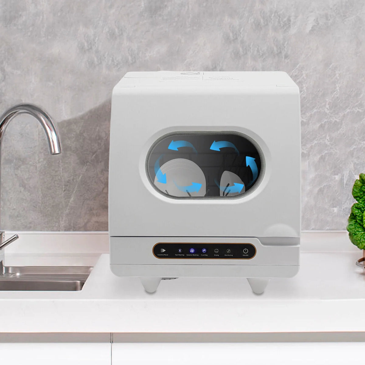 1200W mini Portable Countertop Dishwasher 360�� Rotating Deep Cleaning Dishwasher