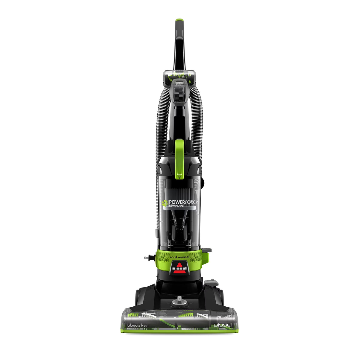 BISSELL PowerForce Helix Turbo Rewind Pet, Upright Vacuum, Pet Friendly, Automatic Cord Rewind, Powerful Pet Hair Pickup, Extra-Wide Cleaning Path, 3333, Black & Green