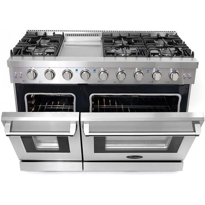 48" Freestanding Double Oven Gas Range, 6 Sealed Gas Burners, Convection Oven