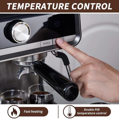 COZONY Espresso Machine 15 Bar, 2.5 L Water Tank, Semi Automatic Coffee Maker with Grinder, Milk Frother/Steam Wand, Italian Pump, All-in-One Espresso Machine, Stainless Steel, Silver
