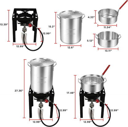 Red Mountain Valley Outdoor Propane Turkey Deep Fryer Set 30&10 Quart Fish Fryer with Basket, 50,000 BTU Burner, Large Seafood Boiler Kit, Outdoor Cooking for Frying, Boiling