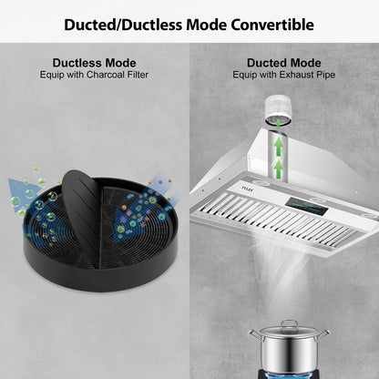 30 inch Built-in/Insert Range Hood, 900 CFM Ducted/Ductless Insert Range Hood with Charcoal Filter