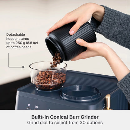 Thyme & Table Barista Grade Espresso Machine with 15-Bar Pressure, Conical Burr Grinder and Steam Wand, Sand White