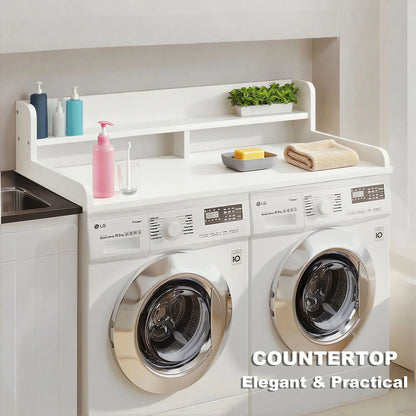 S-HOME Large Space 2-Tier Washer and Dryer Countertop with 2.75 Inch H Guard, 54 Inch W x 27.5 Inch D Topper for Laundry Room
