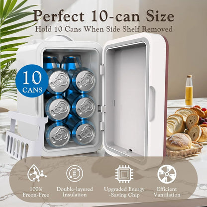 Skincare Fridge, 6L/10 Can Mini Fridge for Bedroom with Dimmable LED Mirror, Portable Cooler & Warmer Small Compact Refrigerator for Skincare, Cosmetics, Bedroom and Office, White