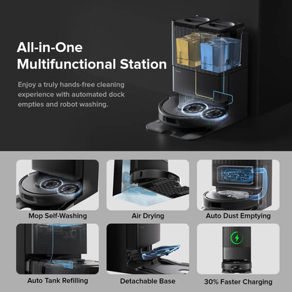 Roborock Qrevo Series Robot Vacuum and Mop, Auto Mop Washing&Drying, 8000Pa Suction, Self-Emptying, Anti-Tangle Brushes, Smart Obstacle Avoidance (QV 35A)
