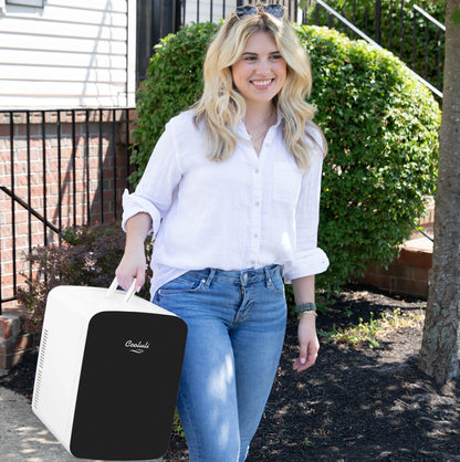 Cooluli Infinity Black 15 Liter Compact Portable Cooler Warmer Mini Fridge for Bedroom, Office, Dorm, Car - Great for Skincare & Cosmetics (110-240V/12V)