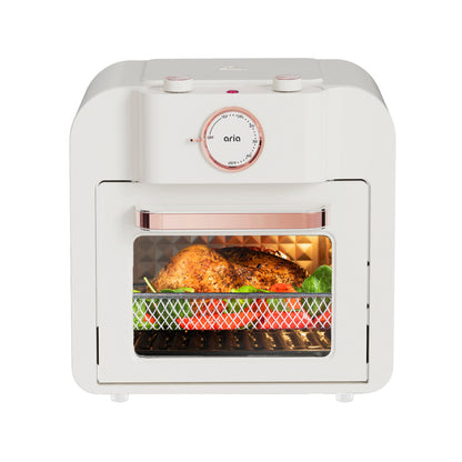 Aria 16QT Retro Compact Multifunctional Air Fryer Toaster Oven with Accessories  - Pearl