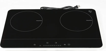 K&H 2 Burner Double Dual 24 Inch Induction ULTRA SLIM Electric Stove Top Ceramic Cooktop White 120V 1800W IN-DD18-120S