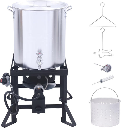 Red Mountain Valley Outdoor Propane Turkey Deep Fryer Set 30&10 Quart Fish Fryer with Basket, 50,000 BTU Burner, Large Seafood Boiler Kit, Outdoor Cooking for Frying, Boiling