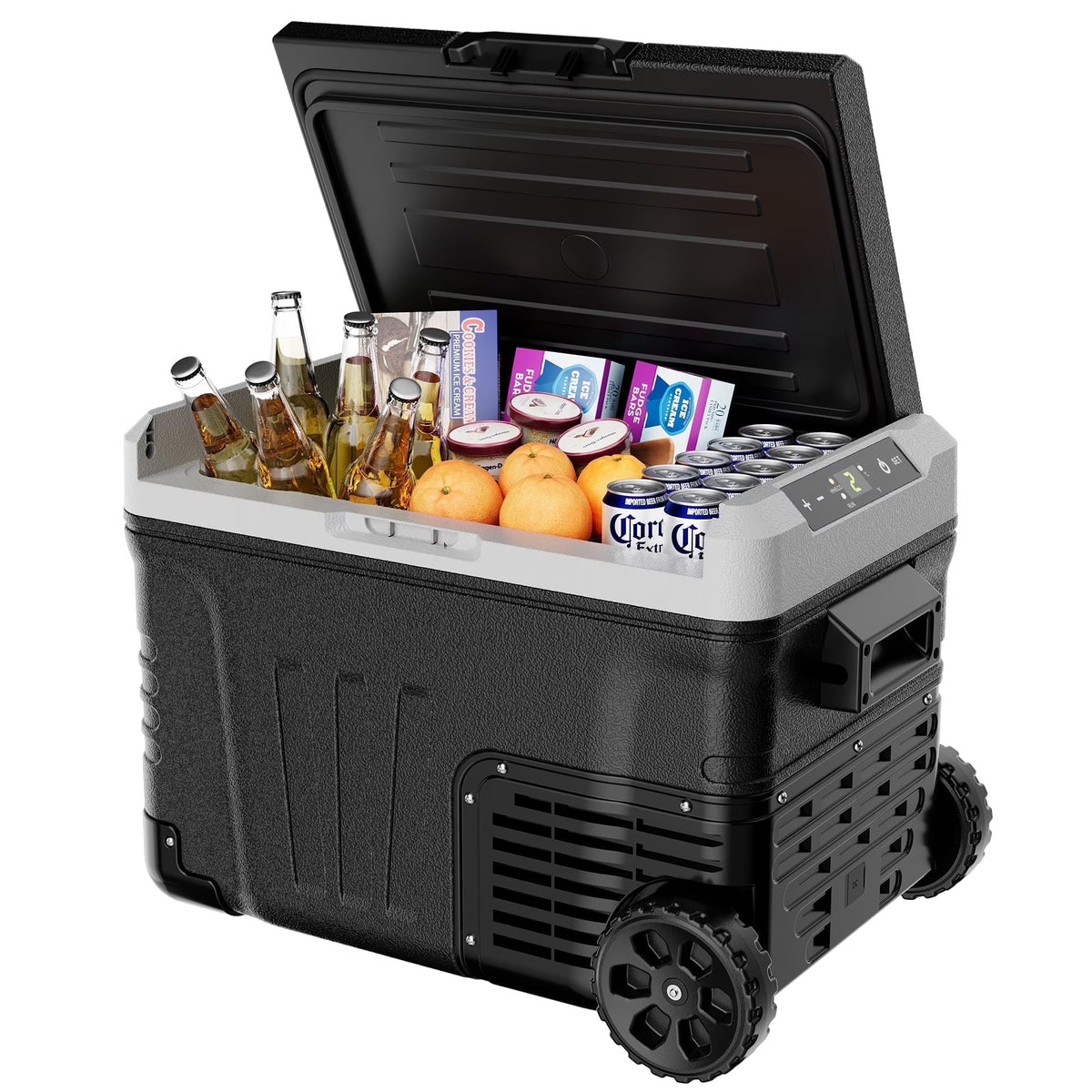 Simzlife 12V Car Refrigerator, 37QT Electric Cooler DC/AC, -4℉~68℉, RV Freezer Fridge Cooler with Wheels & 2 Baskets