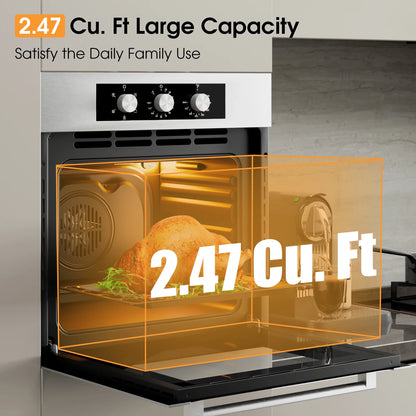 Costway 24'' Single Wall Oven 2.47Cu.ft Built-in Electric Oven 2300W w/ 5 Cooking Modes