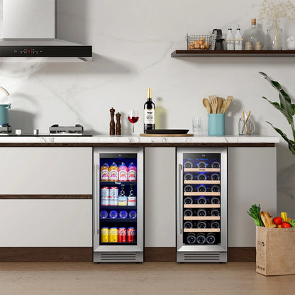 Yeego 30" Wine and Beverage Refrigerator,Two 15" Wine and Beverage Cooler Under Counter or Freestanding, Hold 33 Bottles and 80 Cans(Two Pack)