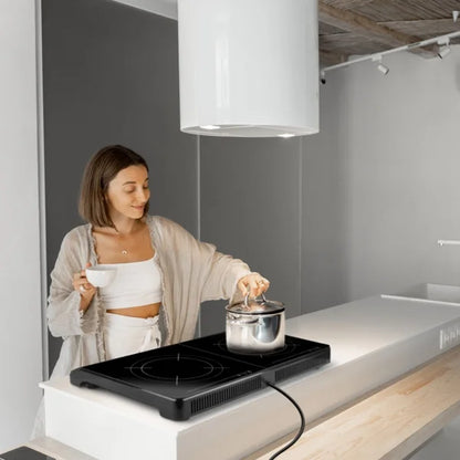 Dual Burner Induction Cooktop, 9 Power/Temperature Levels with Smart Timer, Safety Lock for Simmer/Fry/Boil
