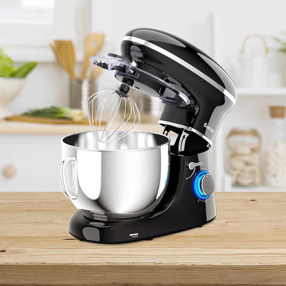 Costway 6.3 QT Tilt-Head Food Stand Mixer 6 Speed 660W wIth Dough Hook, Whisk & Beater Black