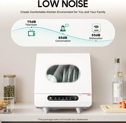 1200W Portable Mini Countertop Dishwasher, 110V Table Top Dishwasher with 5 Wash Programs & Display, Freestanding Automatic Dishwasher for Apartment/Office/Kitchen/RVS, White