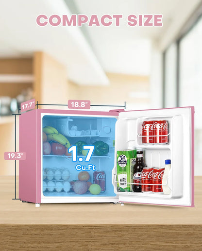 Upstreman 1.7 Cu ft Mini Fridge with Freezer Single Door Compact Refrigerator, Low Noise, Energy Saving, Adjustable Temperature, Reversible Door, for Home Office Dorm, Black FR17