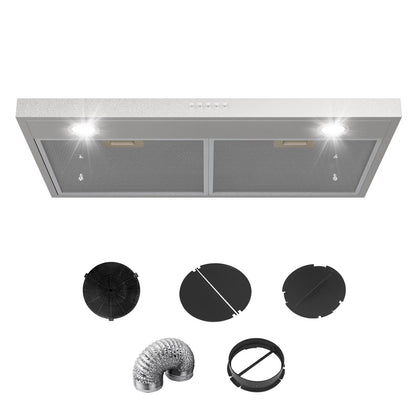 Graceall 29 Inch Under Cabinet Range Hood, Slim Stainless Steel Kitchen Vent Hood 300 CFM Ultra Quiet Brushless Motor, Ducted/Ductless Convertible with LED Lights & Dishwasher Safe Filters