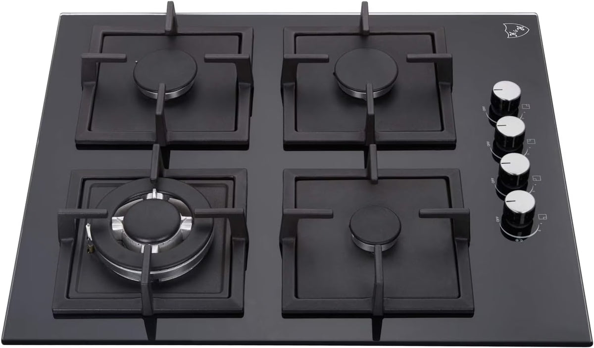 K&H 4 Burner 24 Inch Built-in LPG/Propane Gas Stove Top Glass Surface Cast Iron Cooktop UL/ETL Certified 4-GCW-LPG