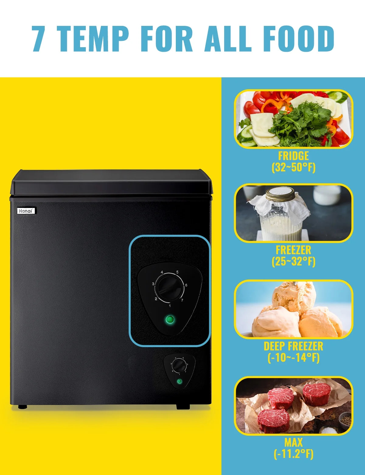 WANAI 3.5 Cu.ft Chest Freezer Small Deep Freeze with 7 Gears Temp Control Office Dorm Kitchen White