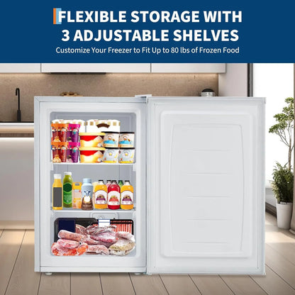 Garvee 3.0 Cu.ft Small Freezer, Mini Deep Freezer with Reversible Single Door & 7 Adjustable Thermostat for Apartment, Home, Office, White