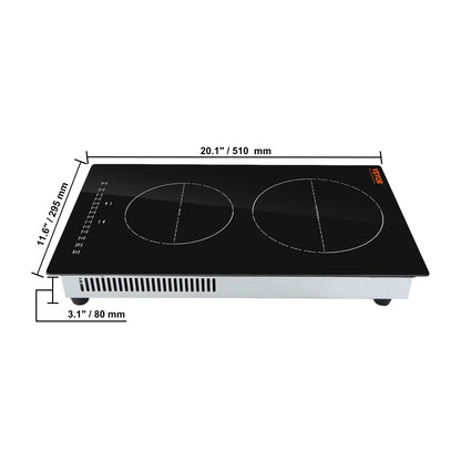 BENTISM 12 inch Electric Cooktop 2 Burners 1800W Stove Top Touch Control