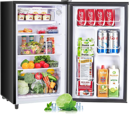 Mini Fridge 3.2 Cu. ft Single Door, 5 Star Energy Efficient, Low Noise, 5 Adjustable Thermostat & Removable Glass Shelves, Silver