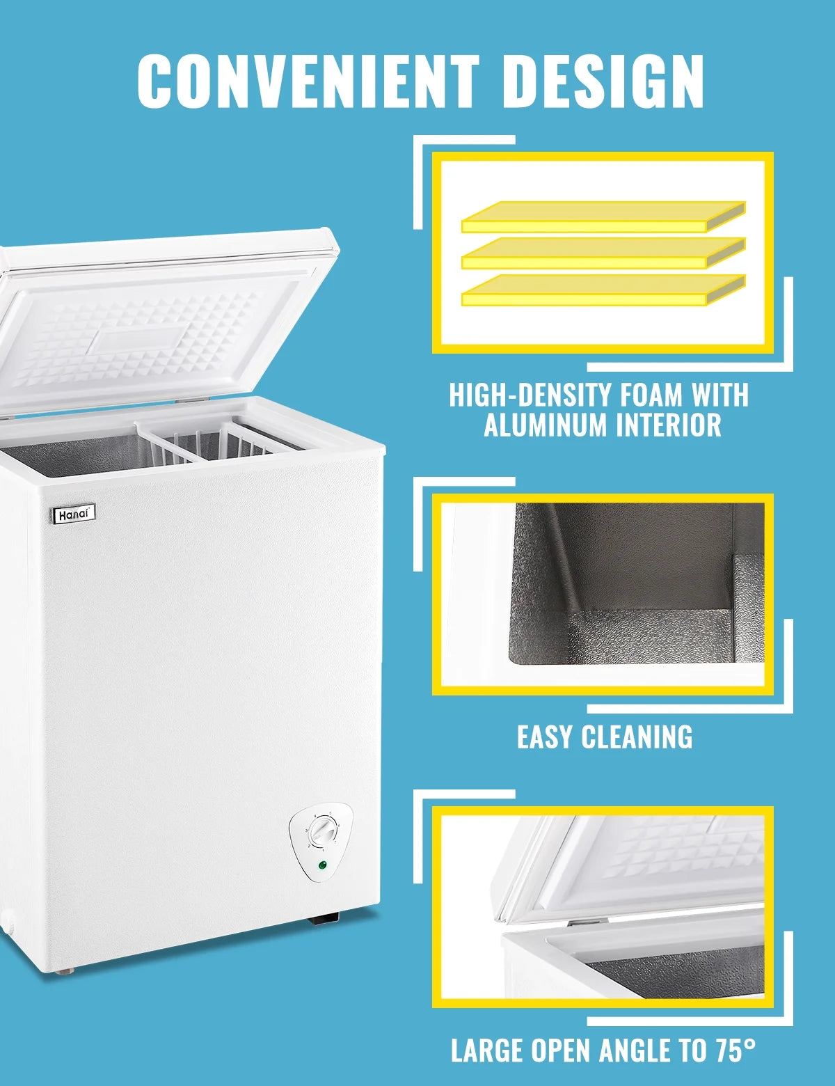 WANAI 3.5 Cu.ft Chest Freezer Small Deep Freeze with 7 Gears Temp Control Office Dorm Kitchen White