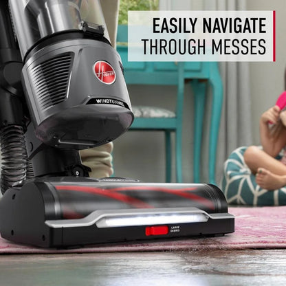 Hoover Bagless Upright Vacuum, WindTunnel Tangle Guard, Powerful, Multi-Surface, with LED, Extension Wand,Turbo, Crevice,& 2-in-1 Upholstery Tool, Lightweight, HEPA Filter, XL Dust Cup, Grey