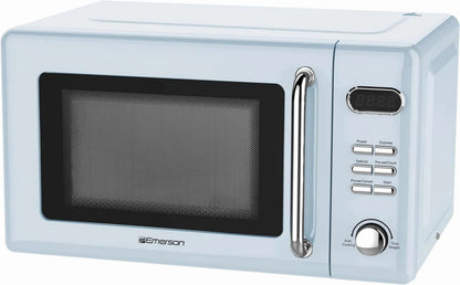 Countertop Microwave Oven with Push Button Control, LED Display, 700W 5 Power Levels, 8 Auto Menus, Glass Turntable and Child Safety Lock, 0.7-inch��Thunderbird Blue