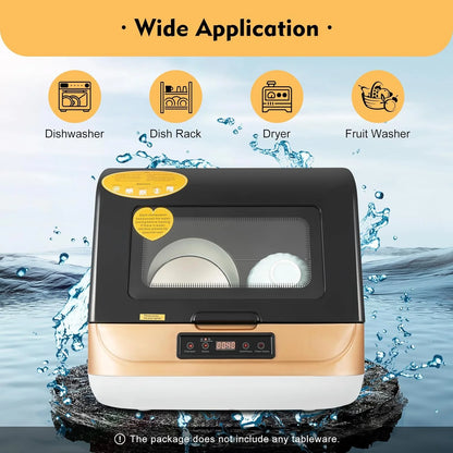Countertop Dishwasher, Portable Dishwasher With Water Tank, 3 Washing Programs, 360-Degree Water Spraying, 75��C Hot Air Drying Technology, 110v, 1200w (Black+Brown)