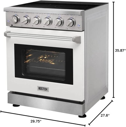 30 inch Professional Electric Range with 5 Heating Elements Cooktop, 4.55 Cu. Ft. Convection Oven Capacity, Smooth Glass Top, in Stainless Steel, KOS-30RE06H (Stainless Steel)