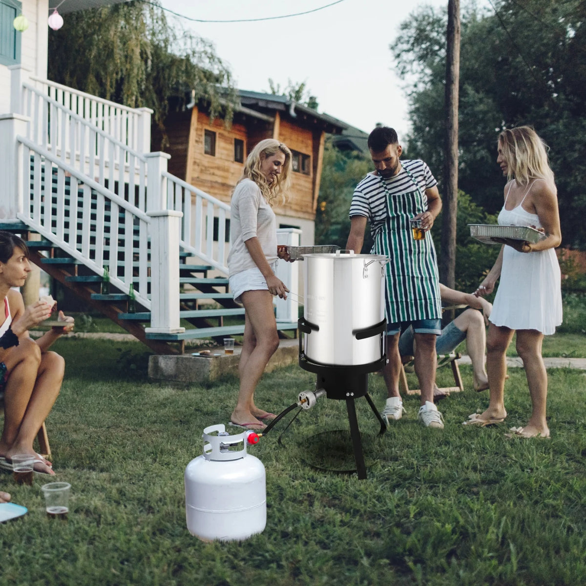 Turkey Fryer Kit, 30QT Aluminum Turkey Deep Fryer & 10QT Fish Fryer Kit w/Baskets & Stand, 54000 BTU Propane Burner, Thermometer, Marinade Injector, Turkey Rack & Rack Lifter, for Outdoor Cooking