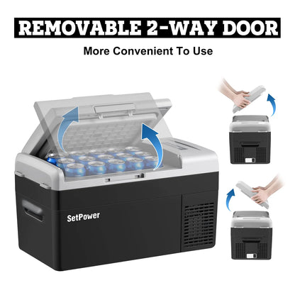 Setpower FC15 12V Portable Refrigerator with AC Adapter, 15.8 Quart Car Freezer Fridge for Camping, Fast Cooling, -4a??-68a??, 3-Year Warranty, Car, RV, Truck, Home and Outdoor Use, DC & AC, Green