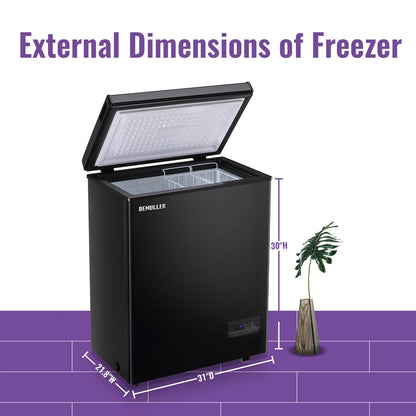 DEMULLER Deep Chest Freezer Mini Freezer with Electronic Display Screen 2 Removable Baskets 63-BLACK